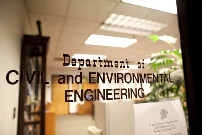 A window decal reads "Department of Civil and Environmental Engineering"