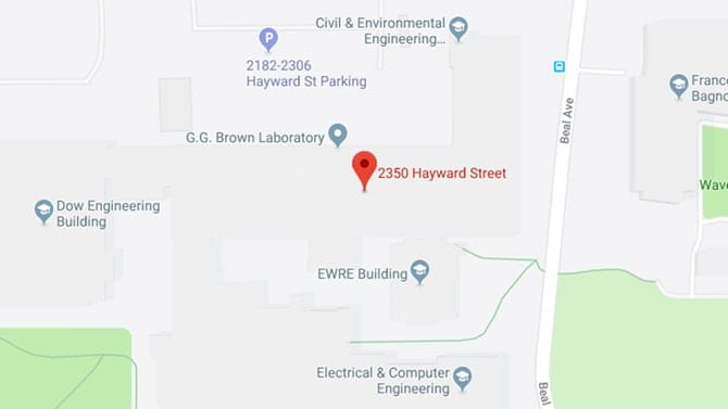 A screenshot of Google Maps, showing the GG Brown Building