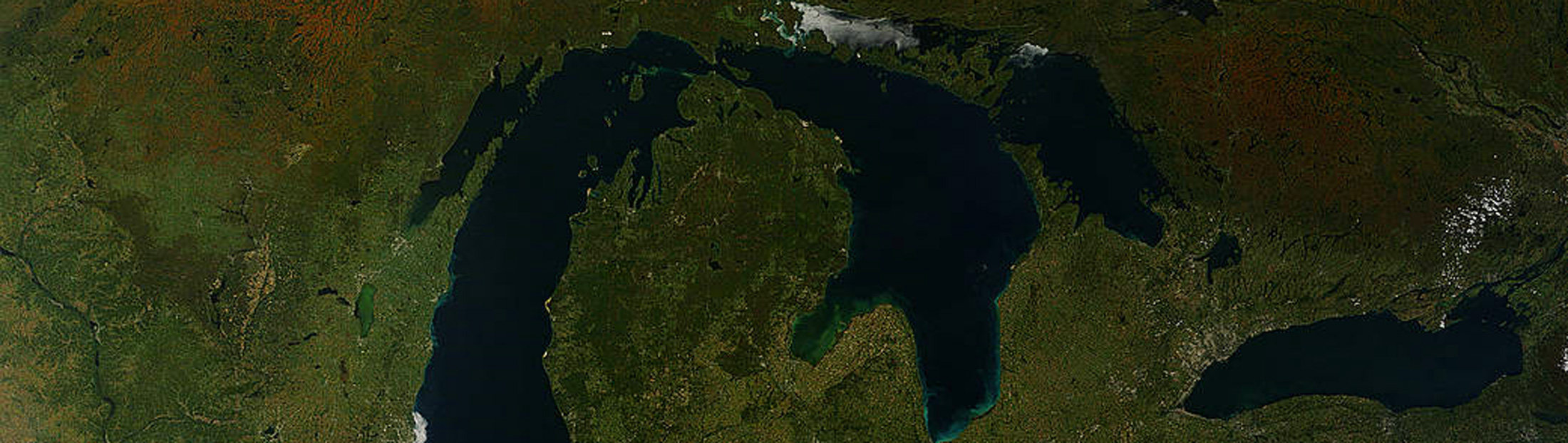 An aerial photo of Michigan and the Great Lakes