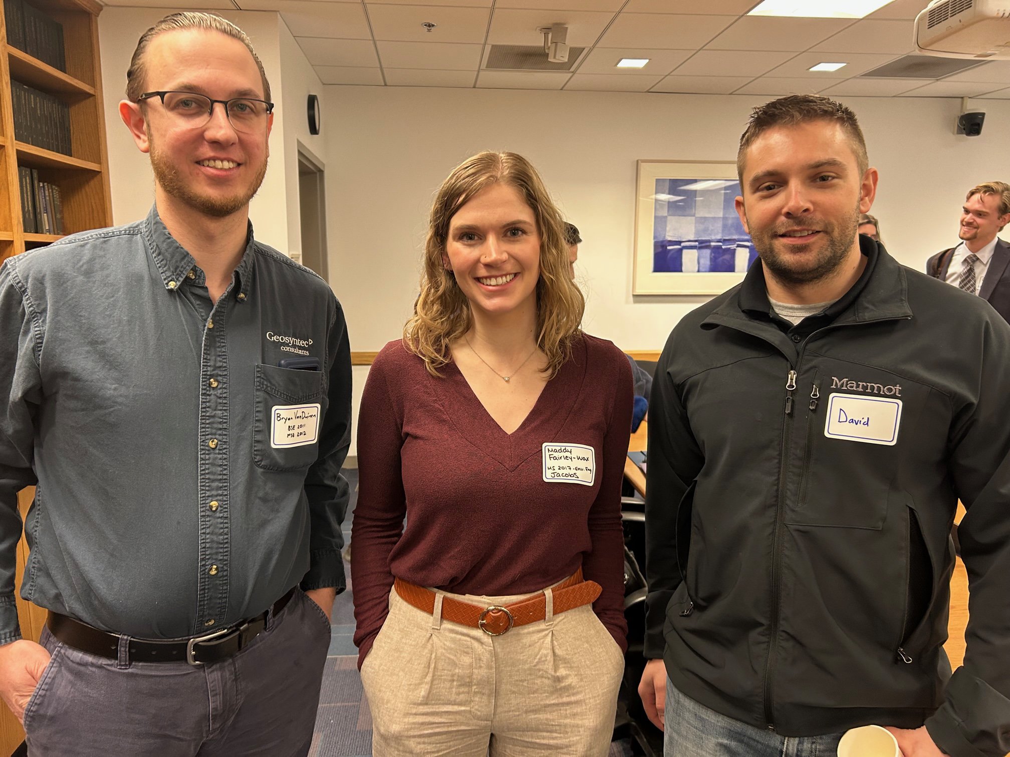 Image of Master's alumni Bryan VanDuinen (left), Maddy Fairley-Wax and David Quintal highlighted the value of a U-M CEE graduate degree during a recent alumni panel discussion.